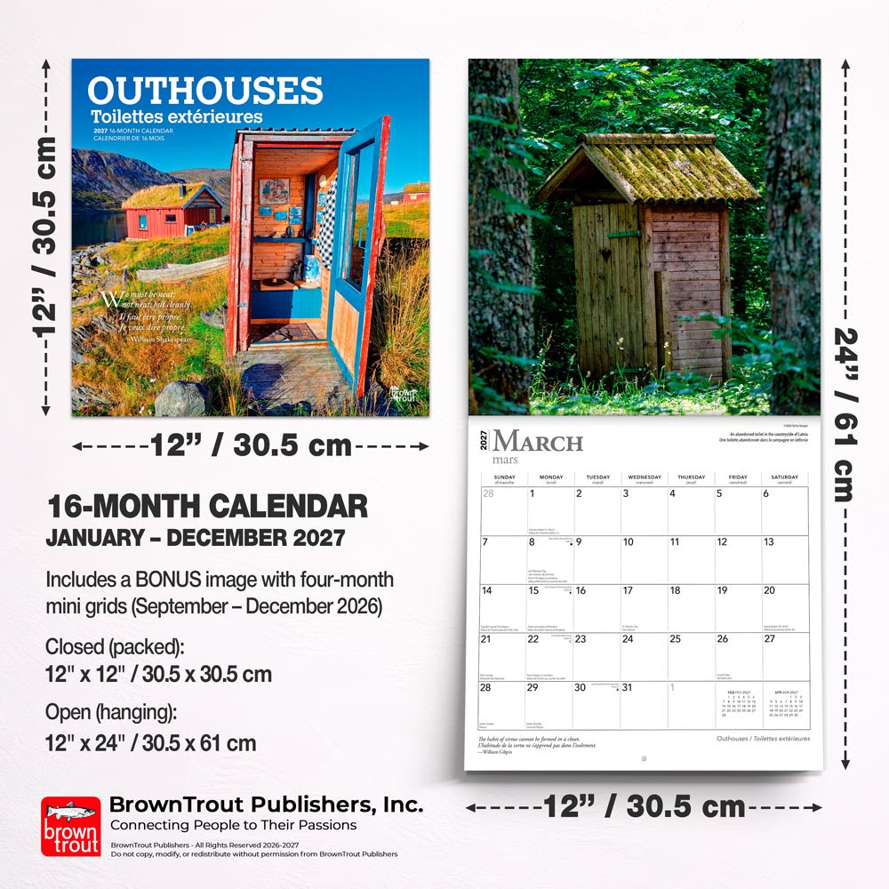Outhouses | 2027 12 x 24 Inch (Hanging) Monthly Square Wall Calendar | English/French Bilingual