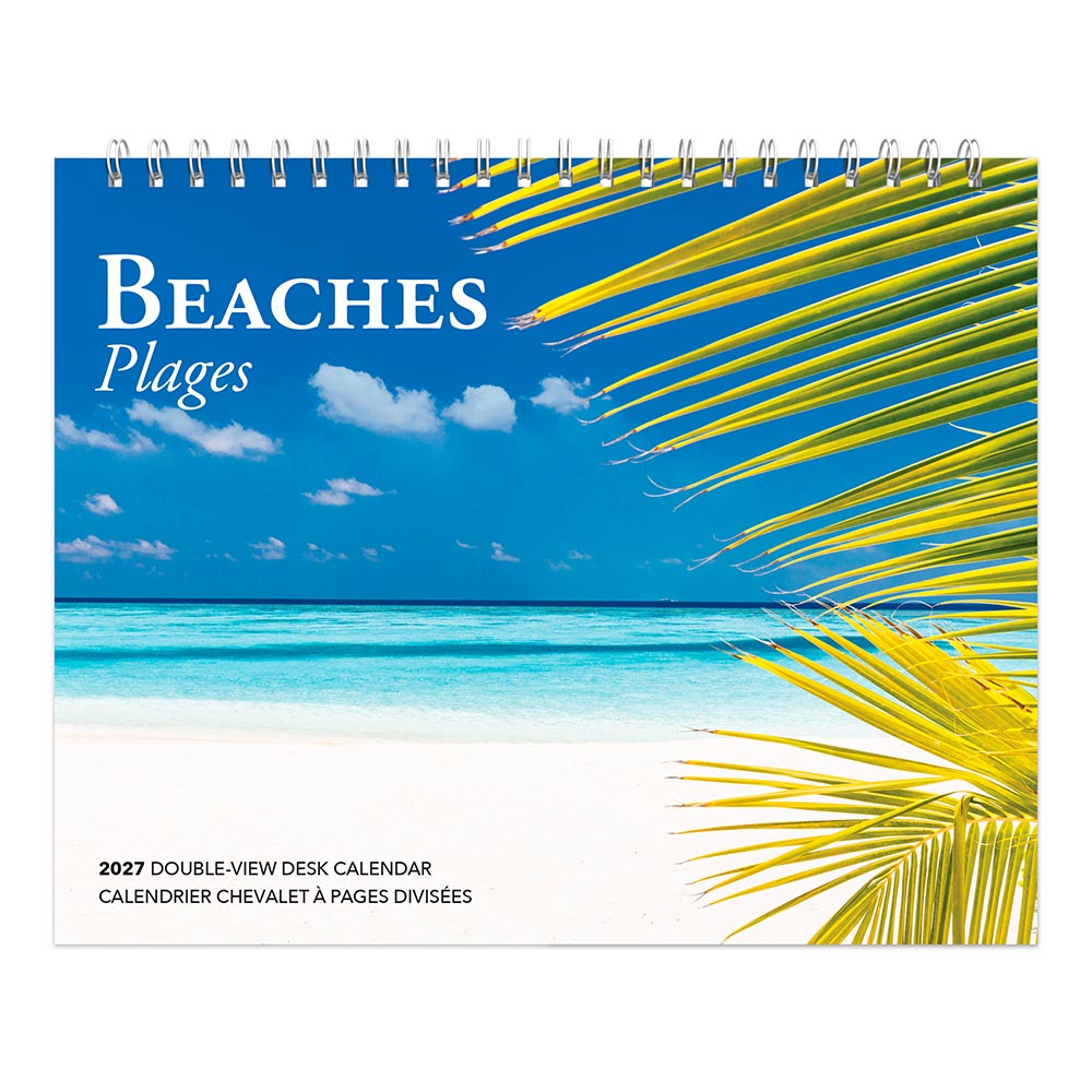 Beaches | 2027 7.5 x 6 Inch Monthly Double-View Easel Desk Calendar | English/French Bilingual