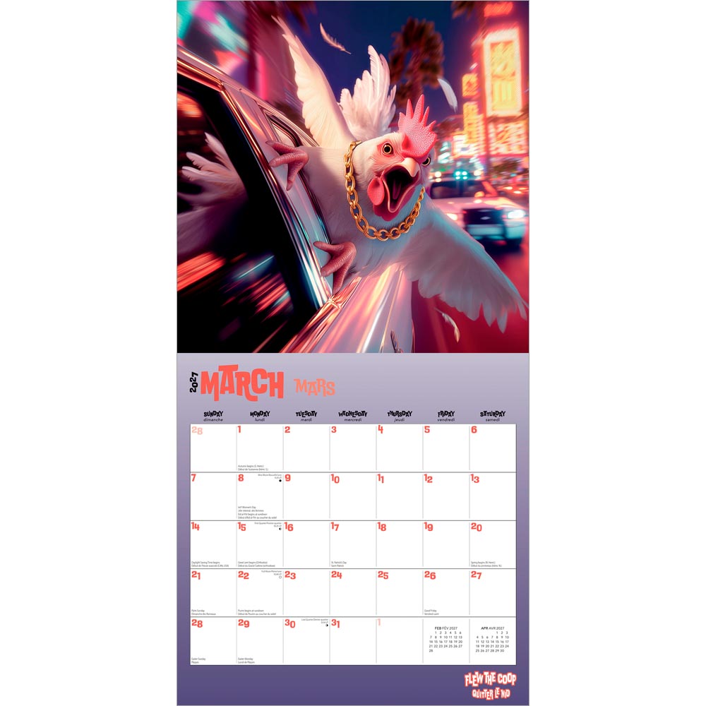Flew the Coop | 2027 12 x 24 Inch (Hanging) Monthly Square Wall Calendar | English/French Bilingual