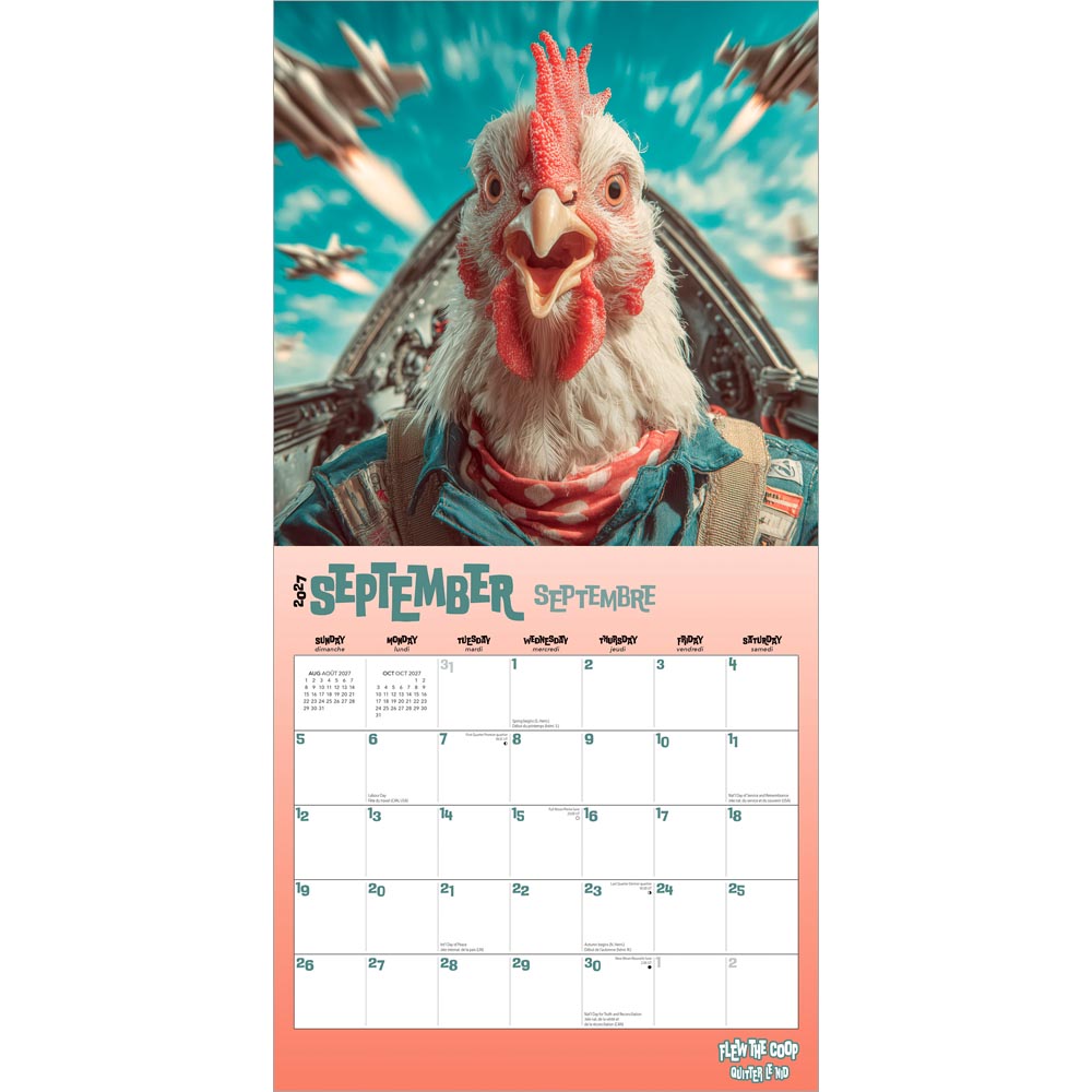 Flew the Coop | 2027 12 x 24 Inch (Hanging) Monthly Square Wall Calendar | English/French Bilingual