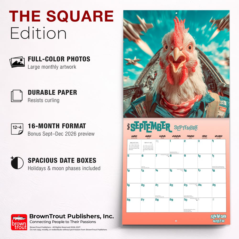 Flew the Coop | 2027 12 x 24 Inch (Hanging) Monthly Square Wall Calendar | English/French Bilingual