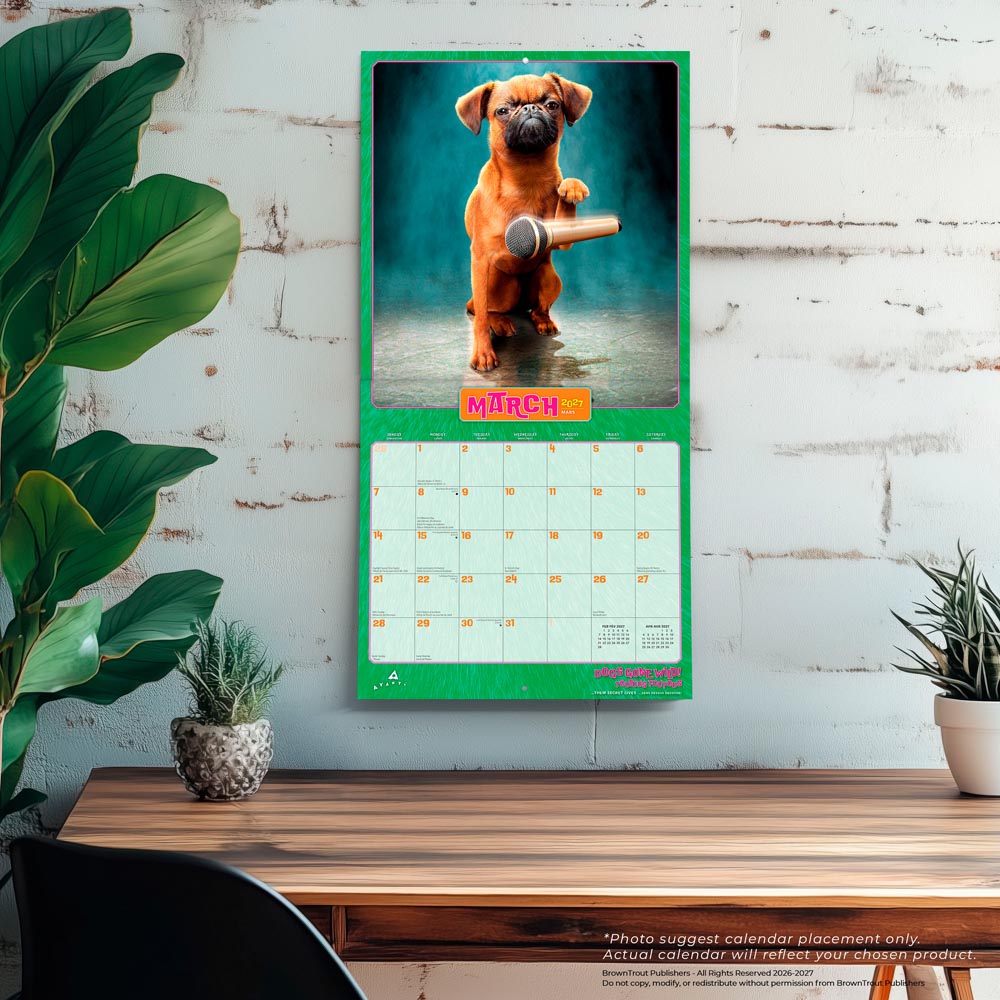 Avanti Dogs Gone Wild OFFICIAL | 2027 12 x 24 Inch (Hanging) Monthly Square Wall Calendar | English/French Bilingual