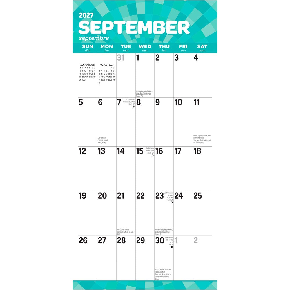 Large Print | 2027 12 x 24 Inch (Hanging) Monthly Square Wall Calendar | Matte Paper | English/French Bilingual