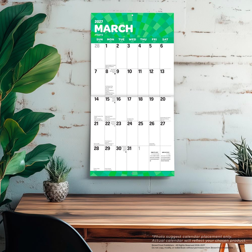 Large Print | 2027 12 x 24 Inch (Hanging) Monthly Square Wall Calendar | Matte Paper | English/French Bilingual