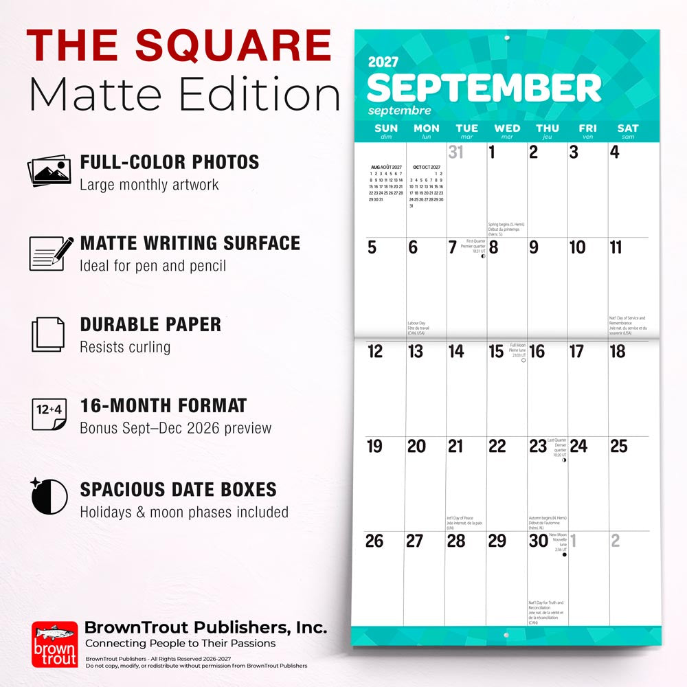 Large Print | 2027 12 x 24 Inch (Hanging) Monthly Square Wall Calendar | Matte Paper | English/French Bilingual