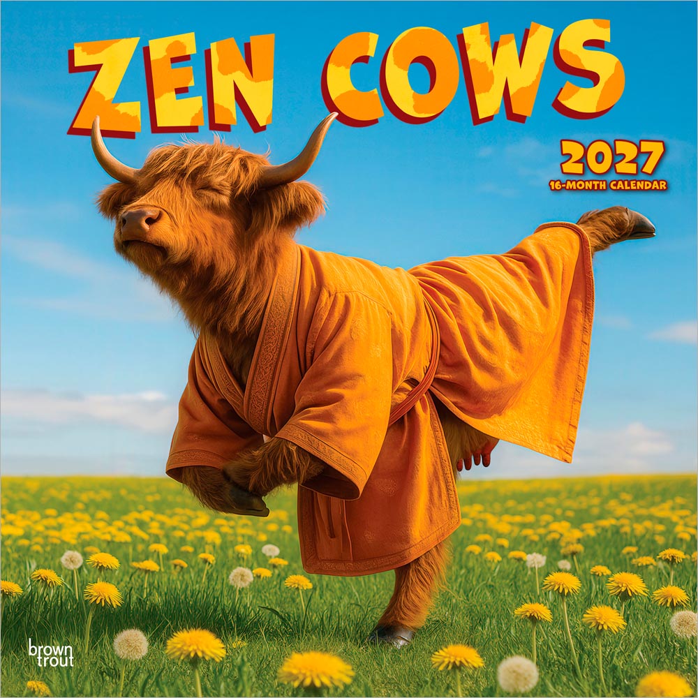 Zen Cows | 2027 12 x 24 Inch (Hanging) Monthly Square Wall Calendar