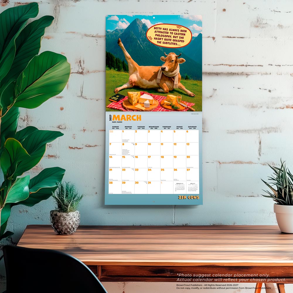 Zen Cows | 2027 12 x 24 Inch (Hanging) Monthly Square Wall Calendar