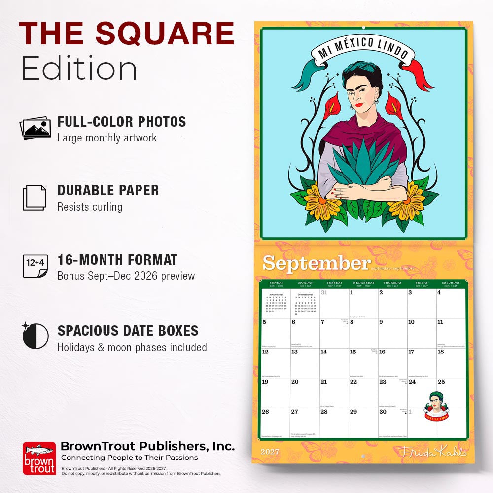 Frida Kahlo OFFICIAL | 2027 12 x 24 Inch (Hanging) Monthly Square Wall Calendar