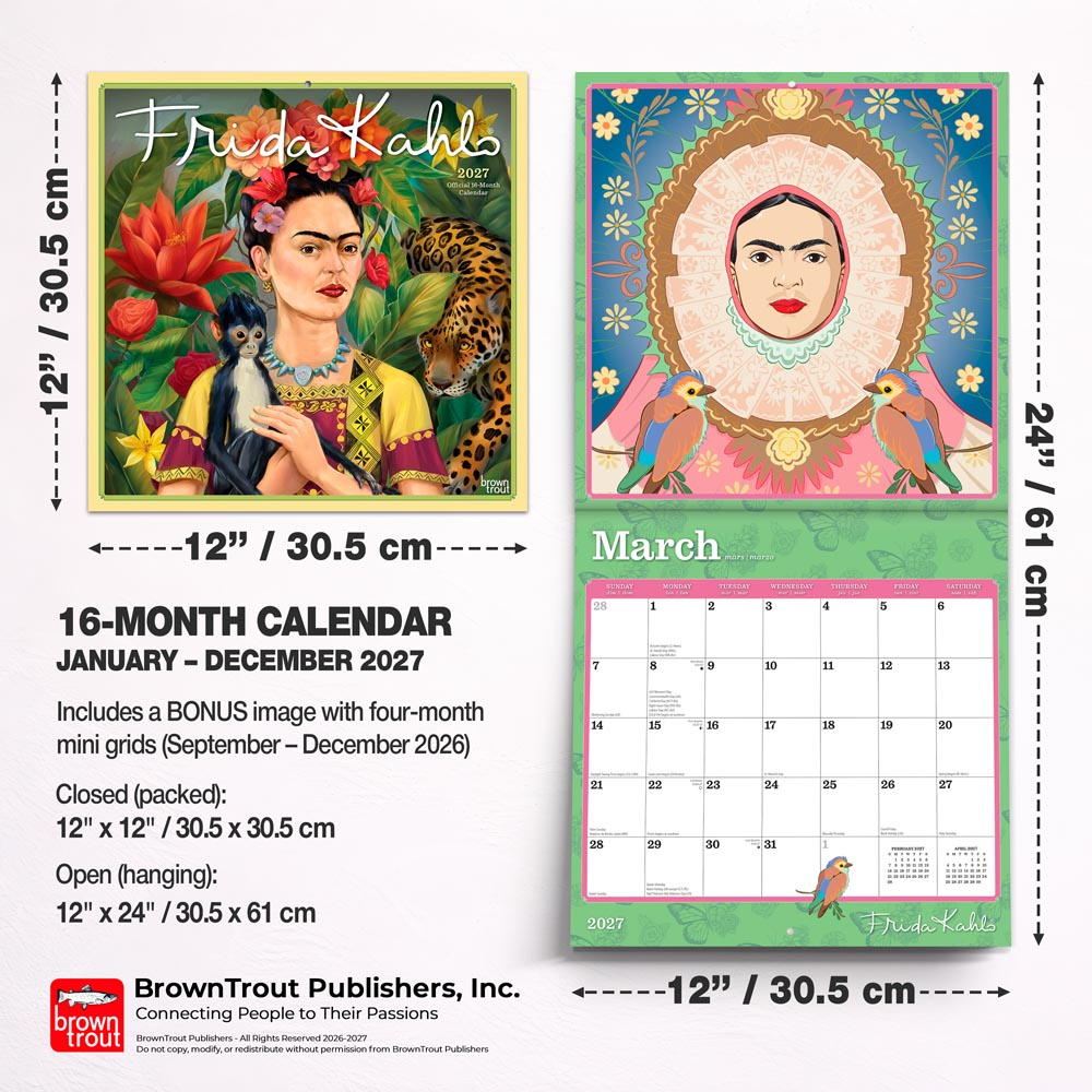 Frida Kahlo OFFICIAL | 2027 12 x 24 Inch (Hanging) Monthly Square Wall Calendar