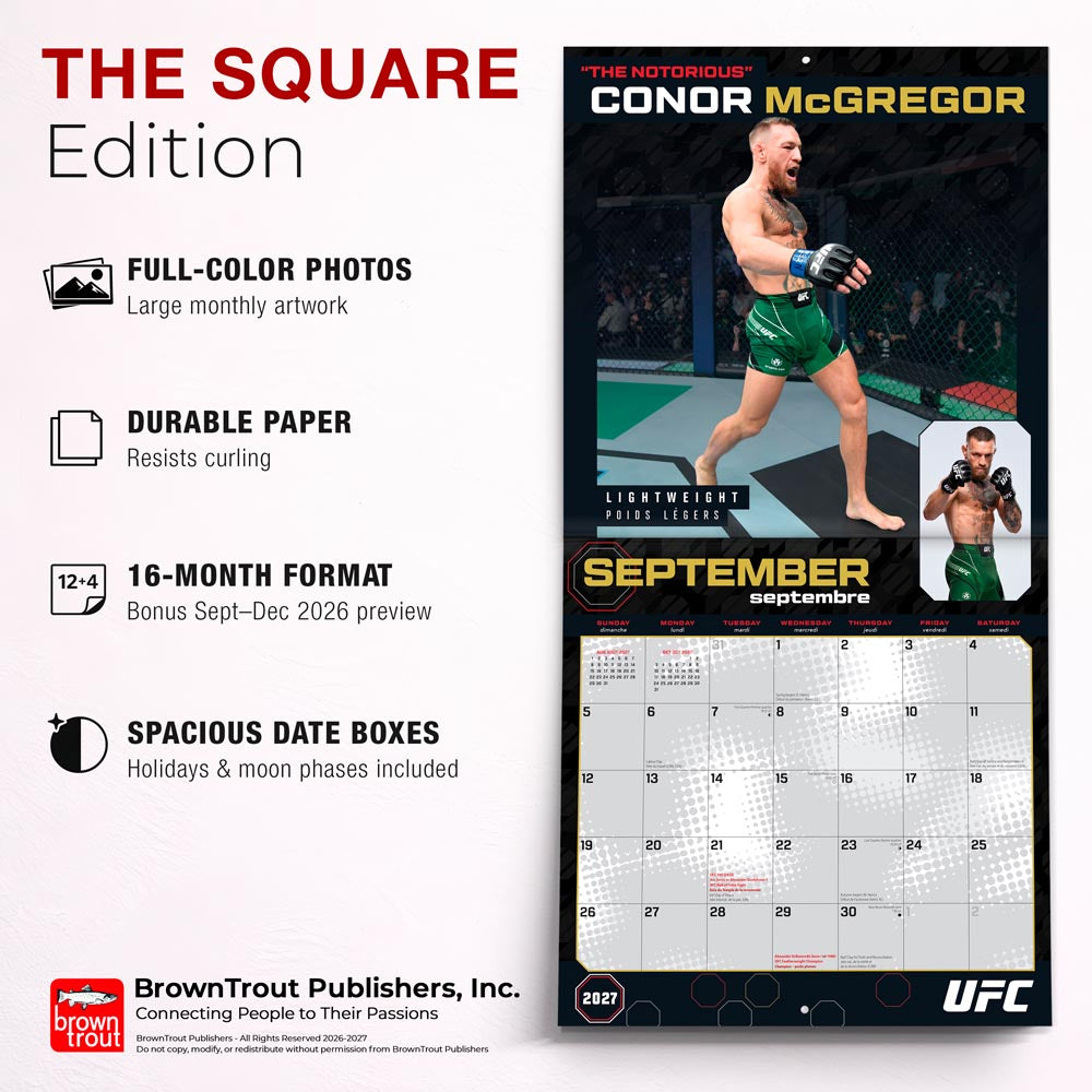 Ultimate Fighting Championship OFFICIAL | UFC Athletes | 2027 12 x 24 Inch (Hanging) Monthly Square Wall Calendar | English/French Bilingual