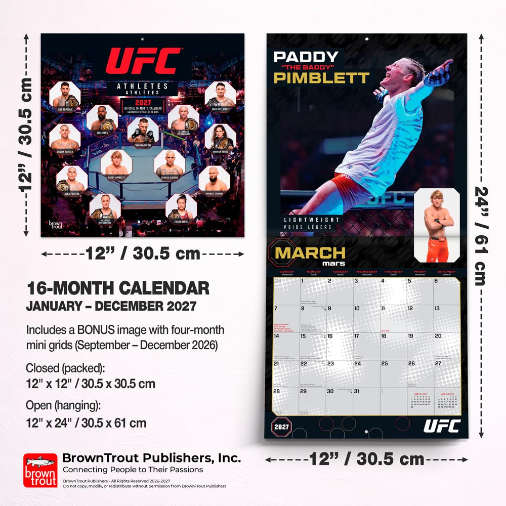 Ultimate Fighting Championship OFFICIAL | UFC Athletes | 2027 12 x 24 Inch (Hanging) Monthly Square Wall Calendar | English/French Bilingual