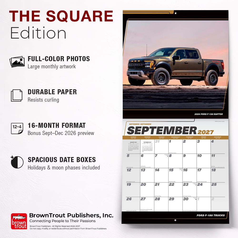 Ford F150 Trucks OFFICIAL | 2027 12 x 24 Inch (Hanging) Monthly Square Wall Calendar