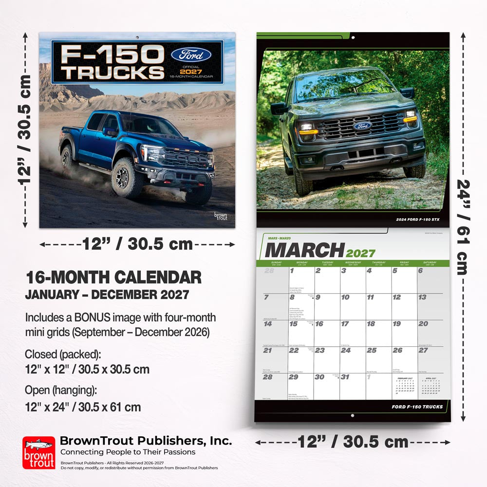 Ford F150 Trucks OFFICIAL | 2027 12 x 24 Inch (Hanging) Monthly Square Wall Calendar