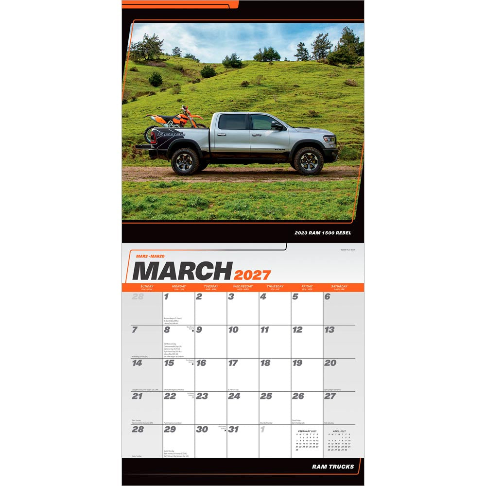 Ram Trucks OFFICIAL | 2027 12 x 24 Inch (Hanging) Monthly Square Wall Calendar | Foil Stamped Cover