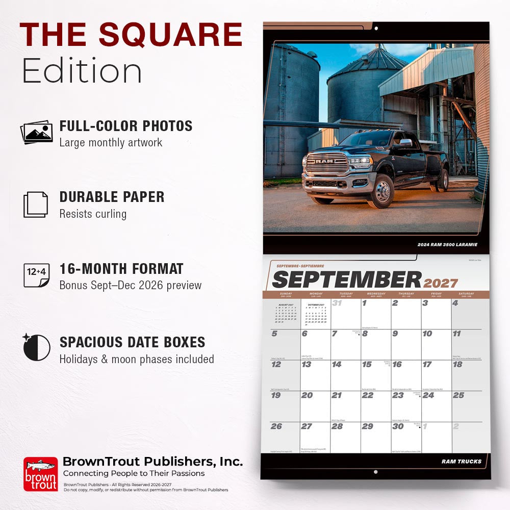 Ram Trucks OFFICIAL | 2027 12 x 24 Inch (Hanging) Monthly Square Wall Calendar | Foil Stamped Cover
