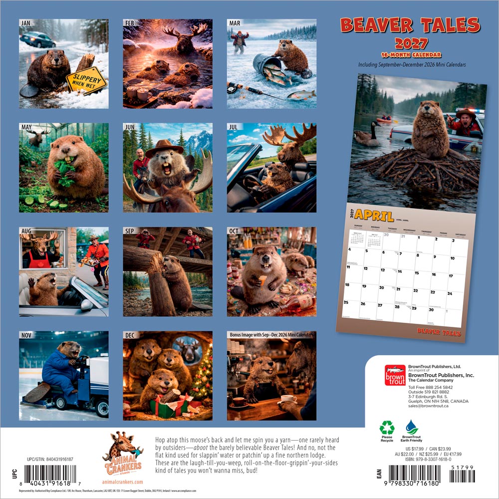 Beaver Tales | 2027 12 x 24 Inch (Hanging) Monthly Square Wall Calendar