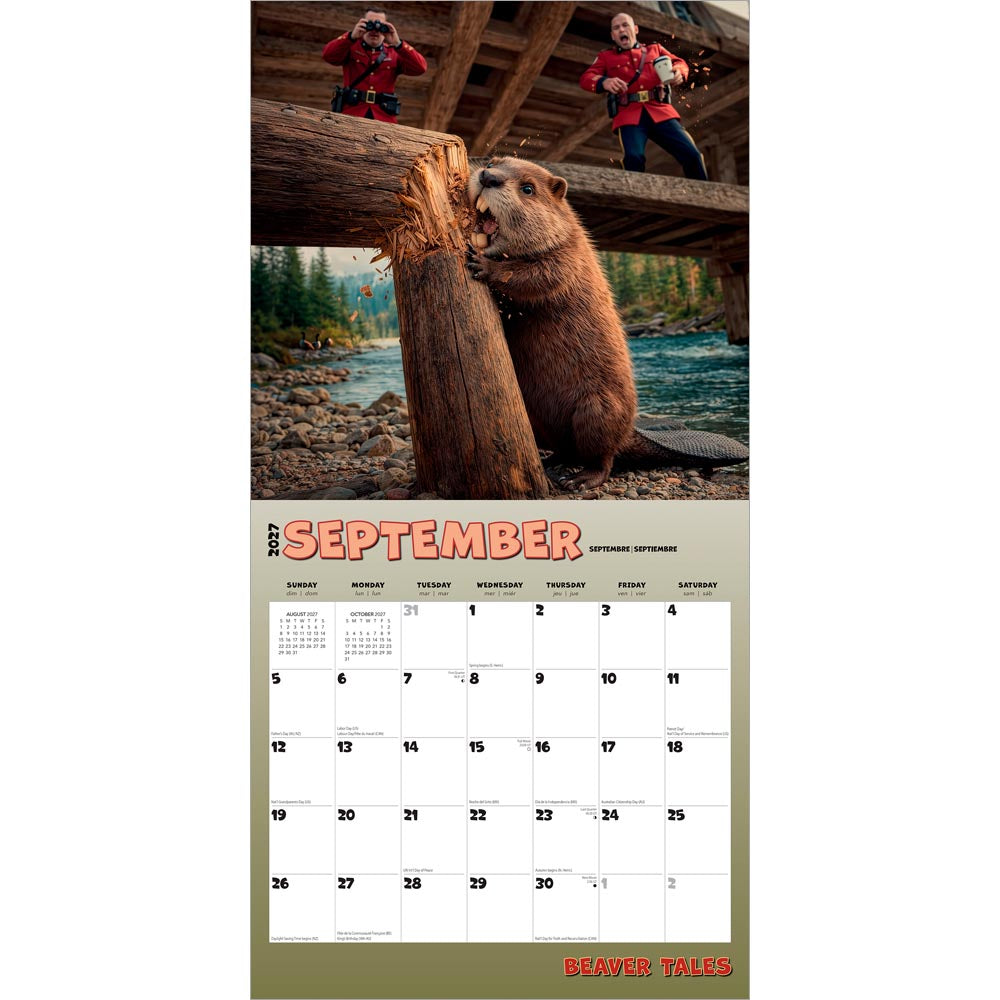 Beaver Tales | 2027 12 x 24 Inch (Hanging) Monthly Square Wall Calendar