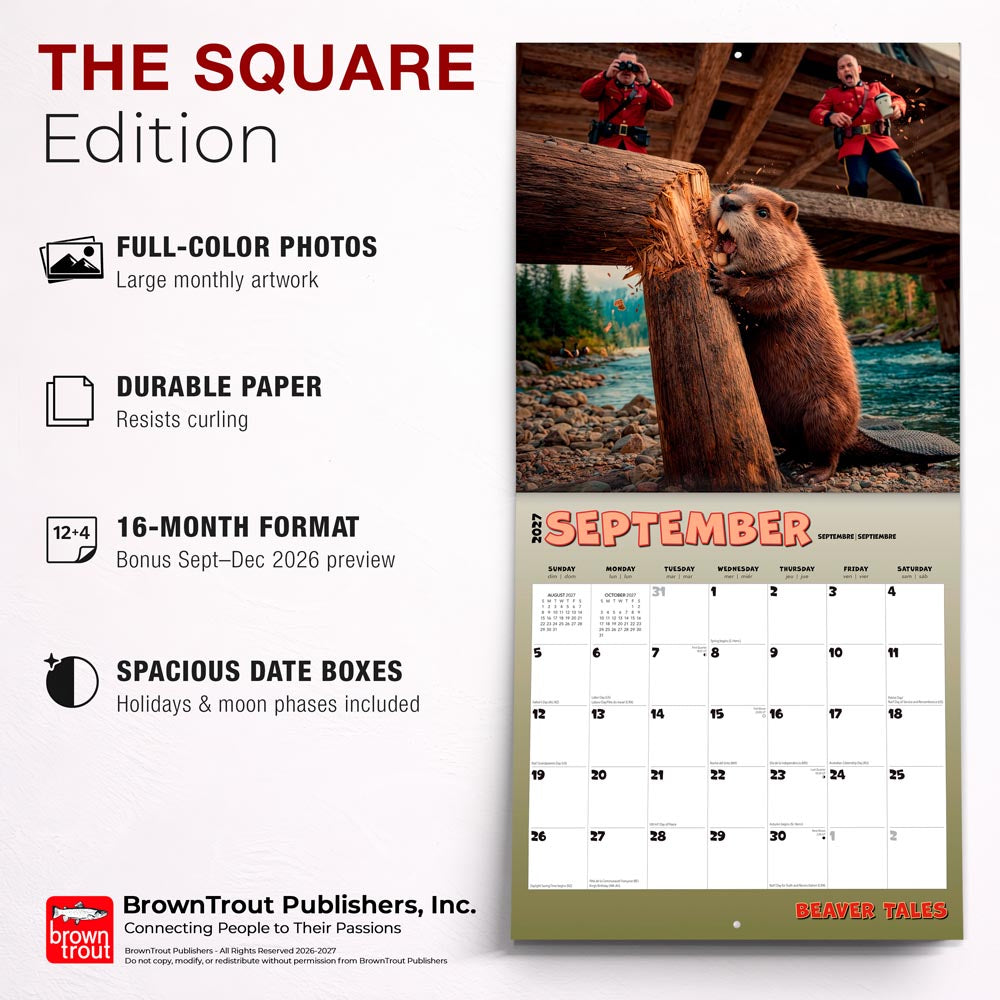 Beaver Tales | 2027 12 x 24 Inch (Hanging) Monthly Square Wall Calendar