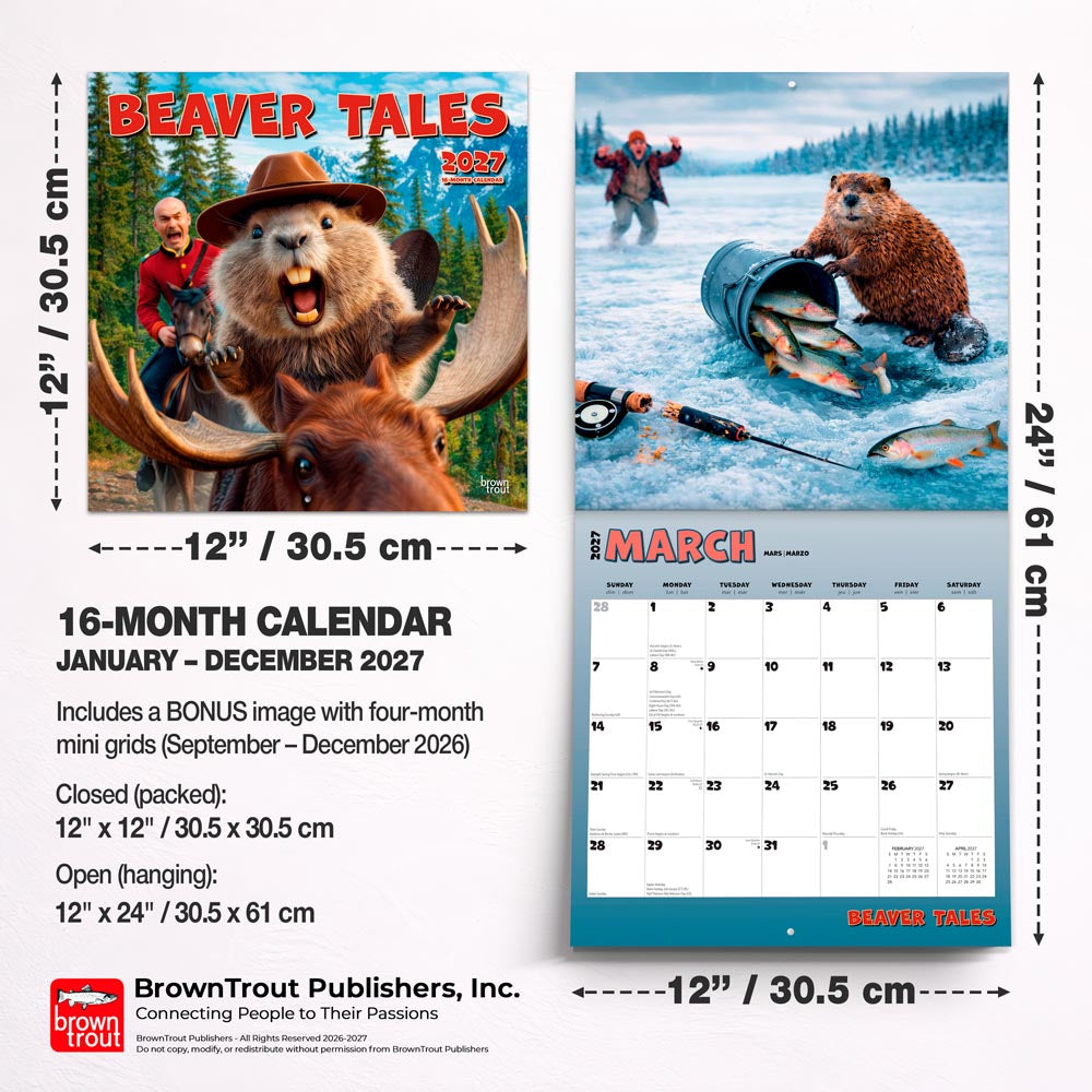 Beaver Tales | 2027 12 x 24 Inch (Hanging) Monthly Square Wall Calendar