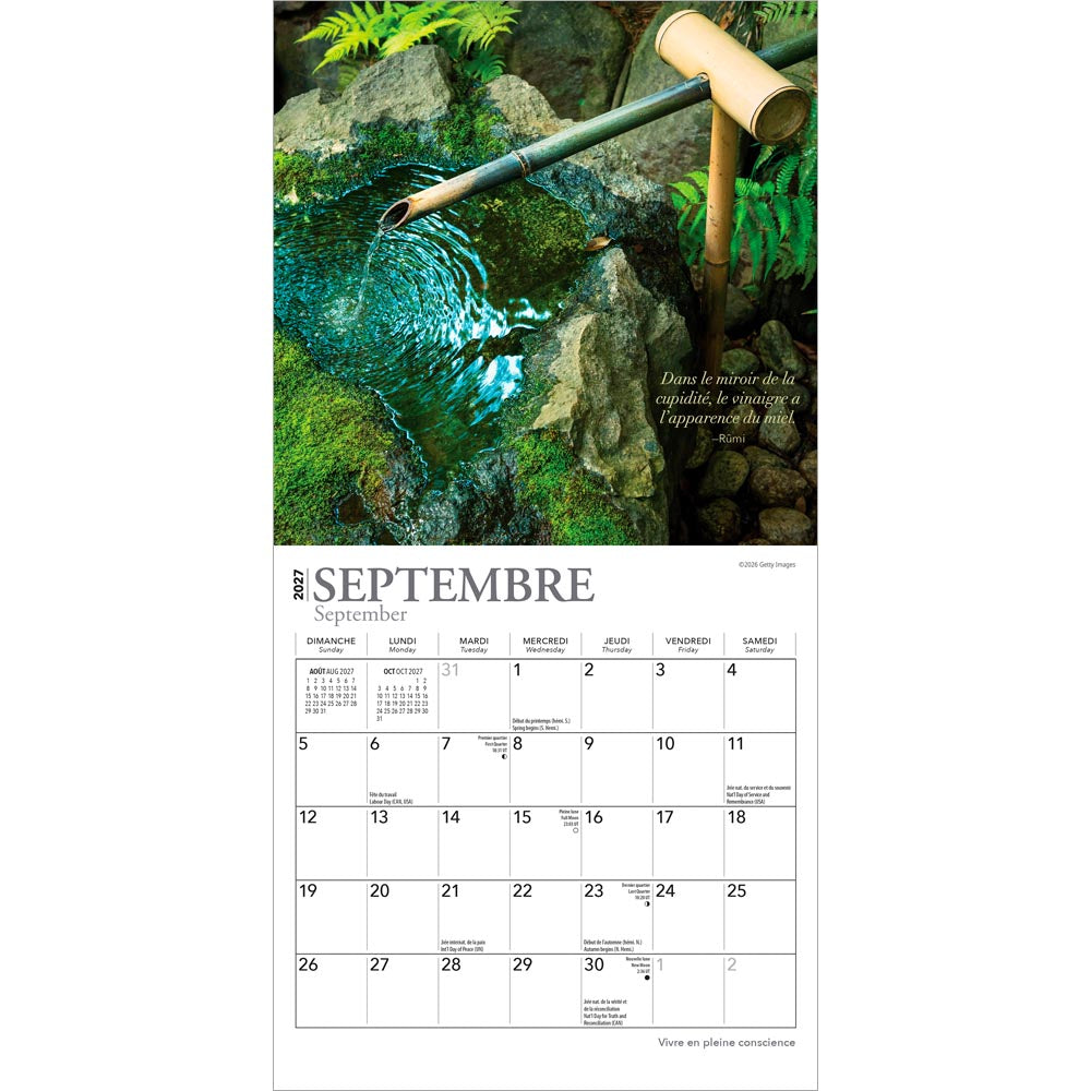 Vivre en pleine conscience | 2027 7 x 14 Inch (Hanging) Monthly Mini Wall Calendar | French Language