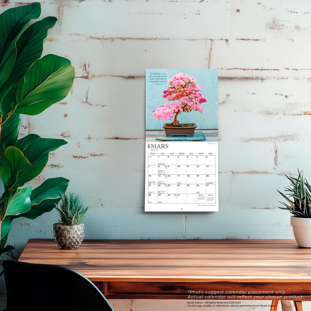Vivre en pleine conscience | 2027 7 x 14 Inch (Hanging) Monthly Mini Wall Calendar | French Language