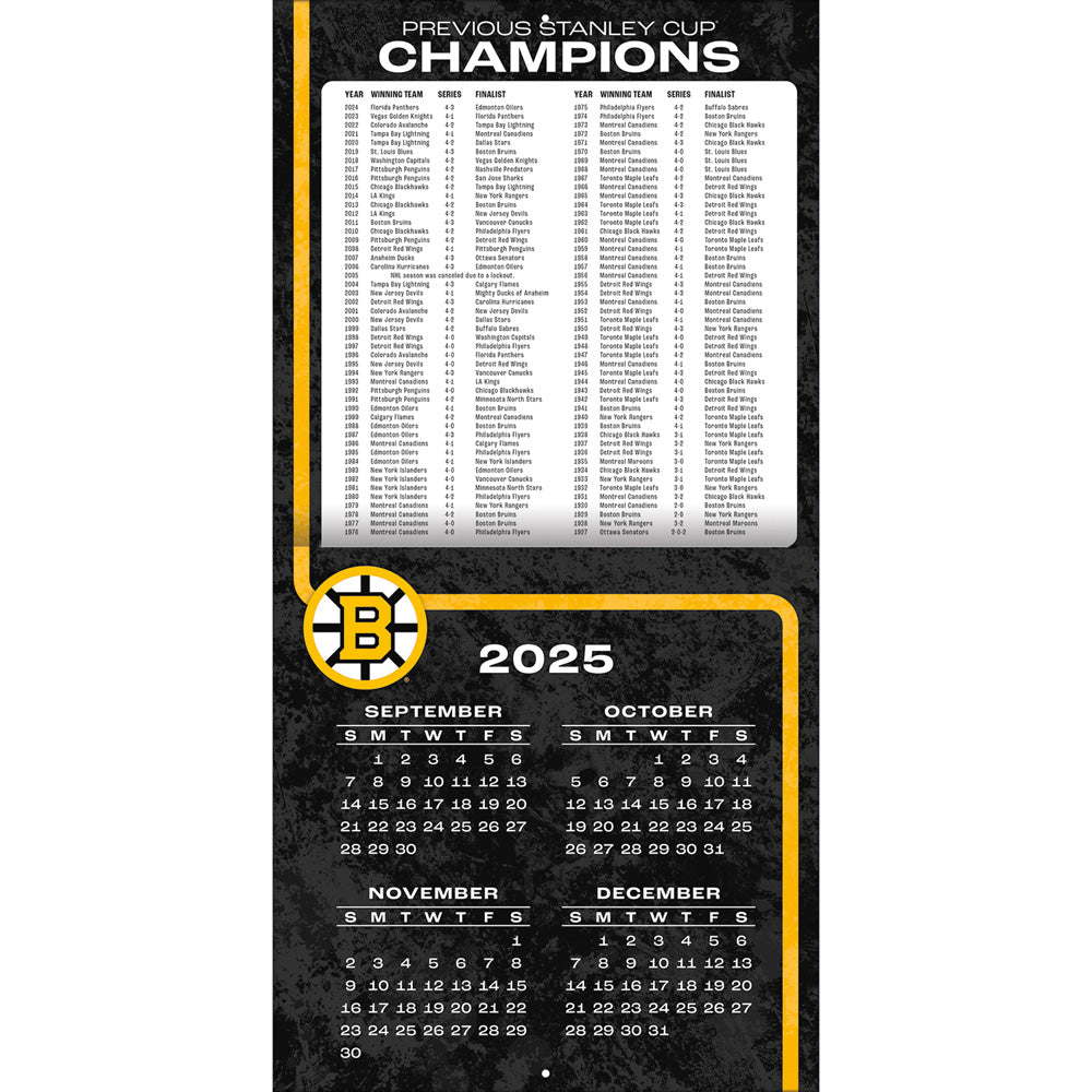 NHL Boston Bruins 2026 12x12 Wall Calendar