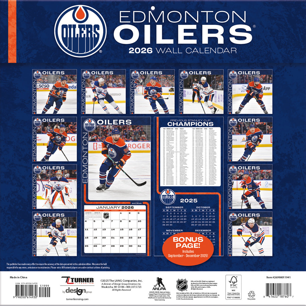 NHL Edmonton Oilers 2026 12x12 Wall Calendar