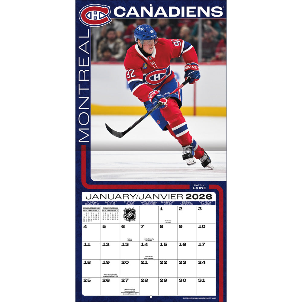 NHL Montreal Canadiens Bilingual 2026 12x12 Wall Calendar