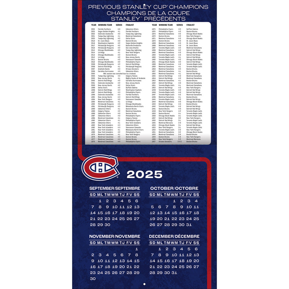 NHL Montreal Canadiens Bilingual 2026 12x12 Wall Calendar