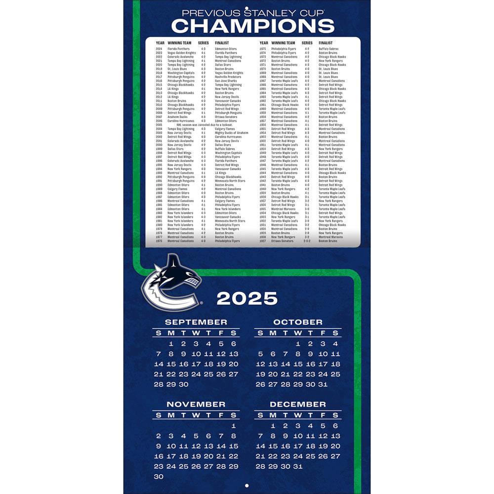 NHL Vancouver Canucks 2026 12x12 Wall Calendar