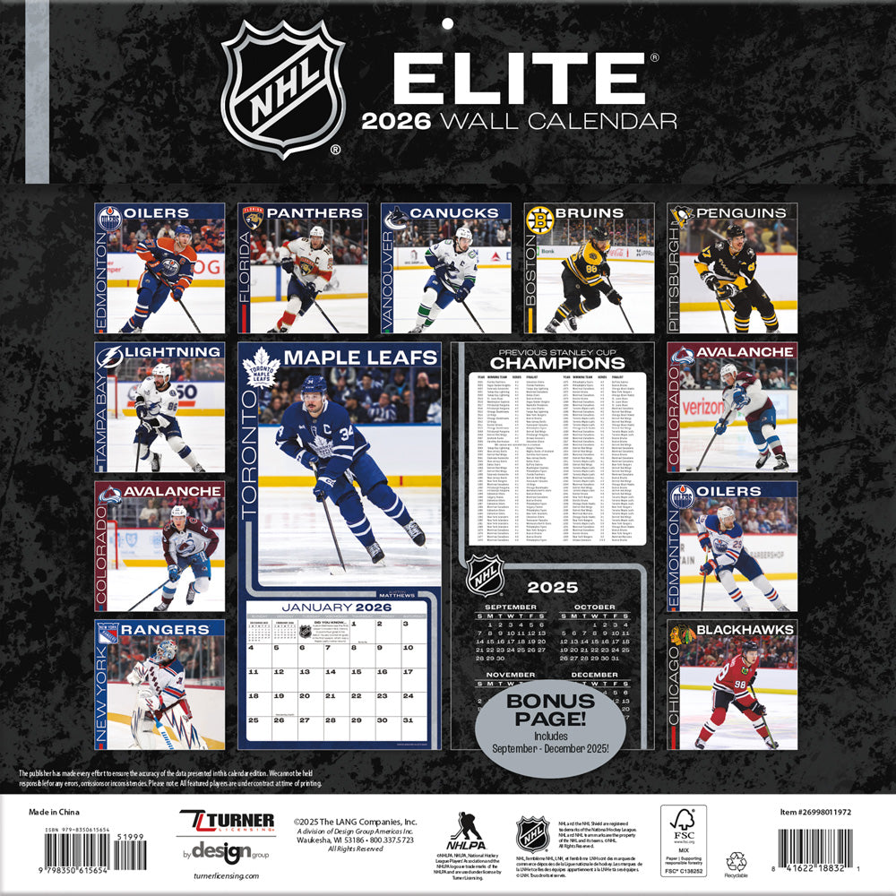 NHL Elite 2026 12x12 Wall Calendar