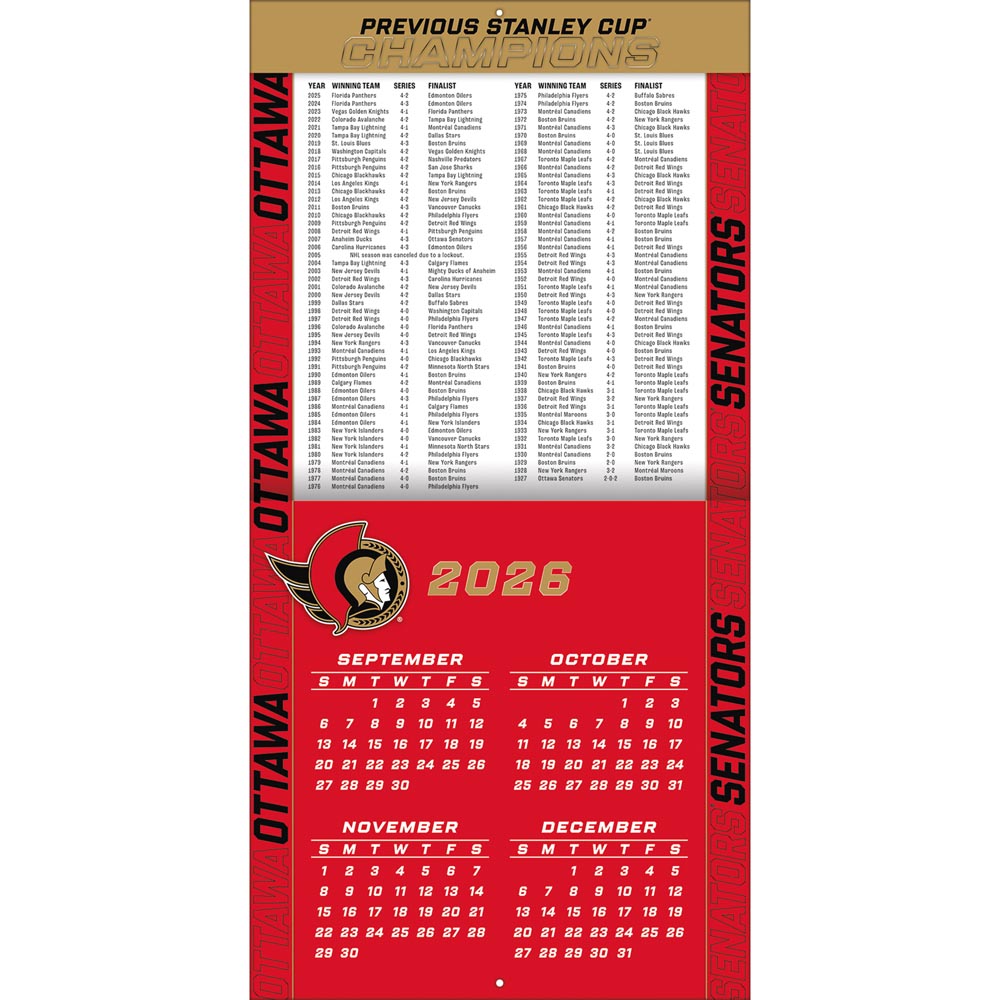 Ottawa Senators 2027 12X12 Team Wall Calendar Turner