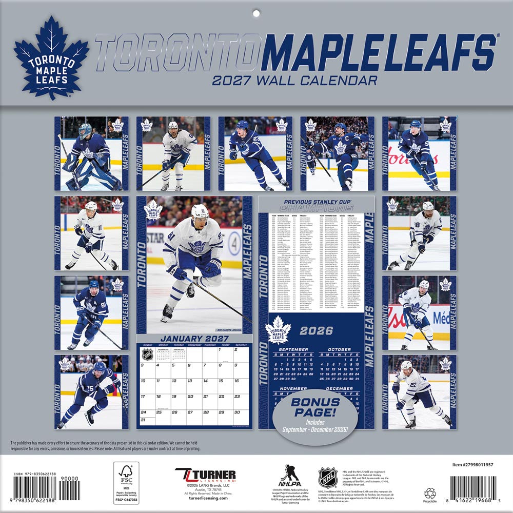 Toronto Maple Leafs 2027 12X12 Team Wall Calendar Turner