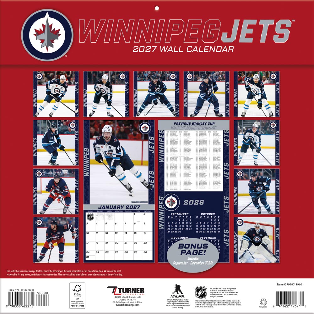 Winnipeg Jets 2027 12X12 Team Wall Calendar Turner