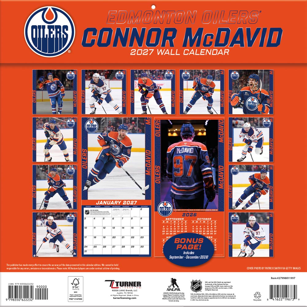Connor Mcdavid 2027 12X12 Player Wall Calendar Turner