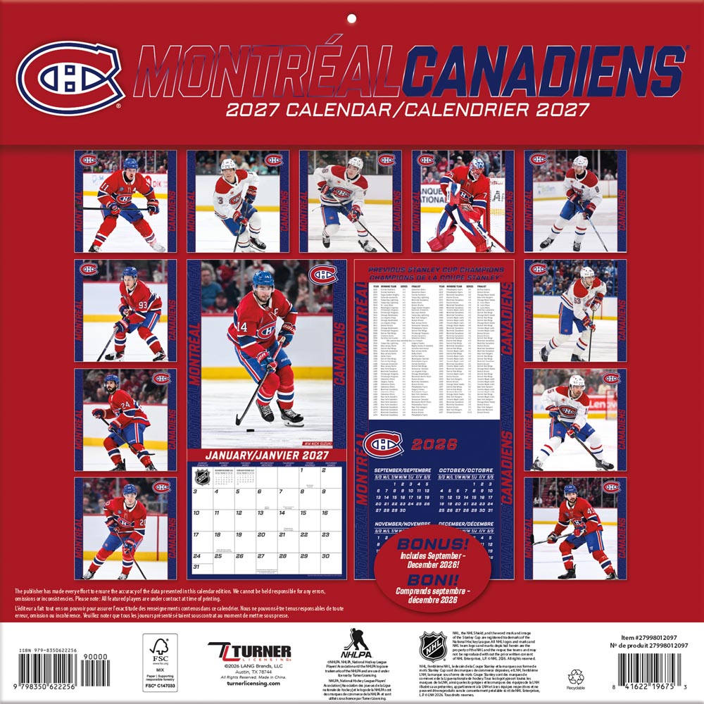 Montreal Canadiens - Bilingual 2027 12X12 Team Wall Calendar Turner