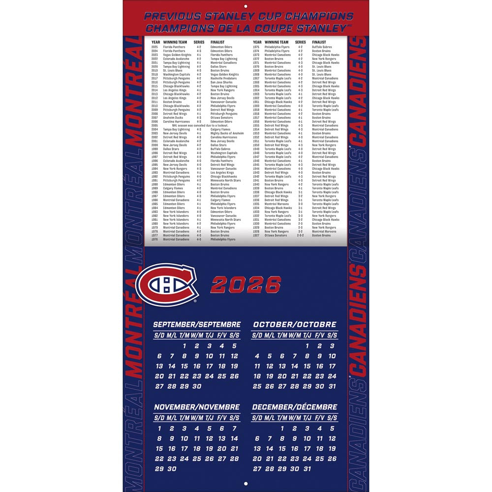 Montreal Canadiens - Bilingual 2027 12X12 Team Wall Calendar Turner