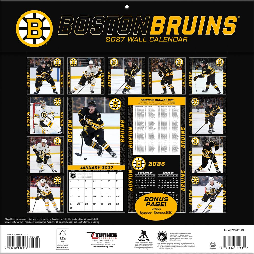 Boston Bruins 2027 12X12 Team Wall Calendar Turner