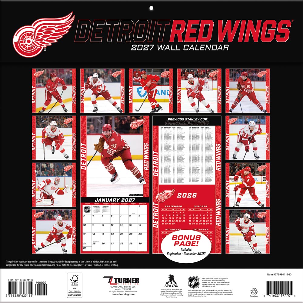 Detroit Red Wings 2027 12X12 Team Wall Calendar Turner