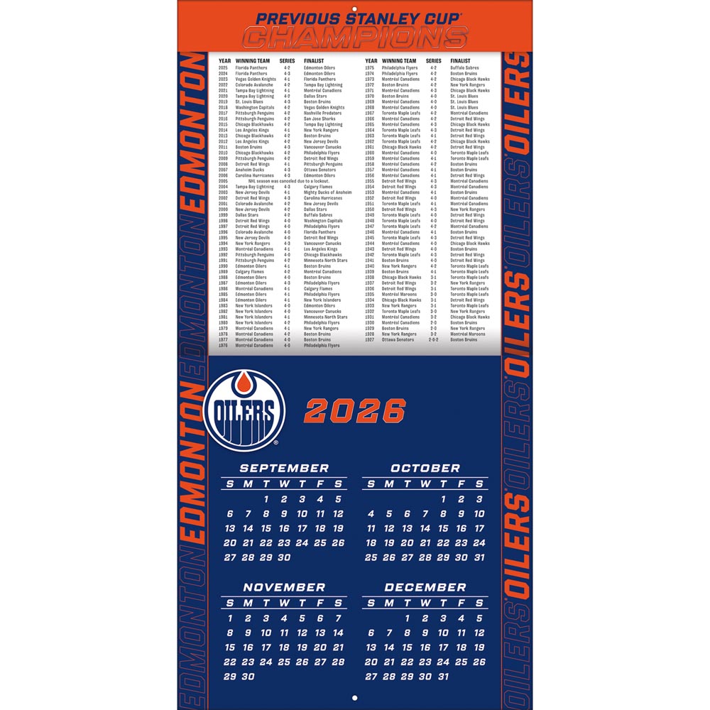 Edmonton Oilers 2027 12X12 Team Wall Calendar Turner