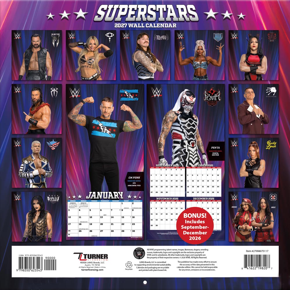 Wwe Superstars 2027 12X12 Team Wall Calendar Turner