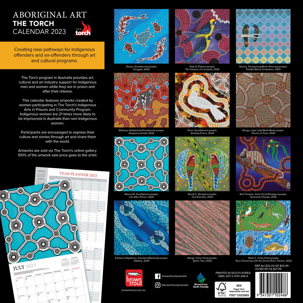 Aboriginal Art | 2023 12 x 24 Inch Monthly Square Wall Calendar