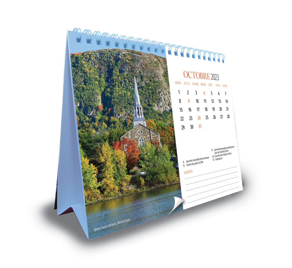 Quebec 2023 7.5 x 6 Inch Monthly DoubleView Easel Desk Calendar